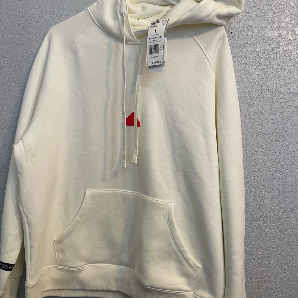 adidas Cream Hoodie with Red Logo